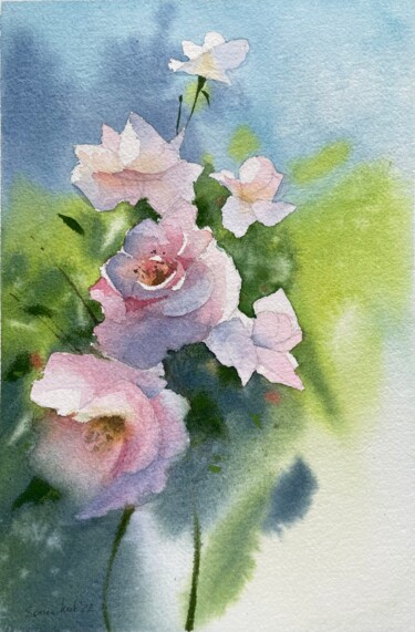 Painting titled "Roses" by Sofiia Kulichkova (Sonjakul), Original Artwork, Watercolor