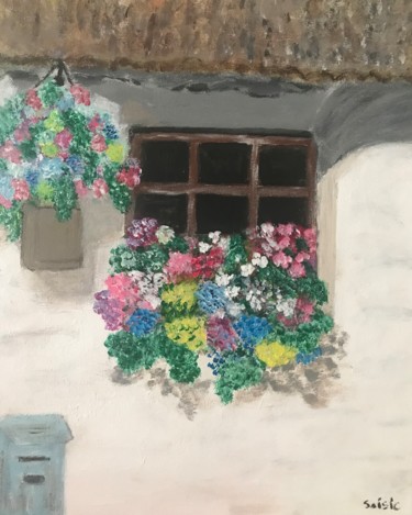 Peinture intitulée "Maison de village" par Soisic, Œuvre d'art originale, Acrylique