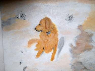 Painting titled "fidji dans la neige" by Soisic, Original Artwork, Oil