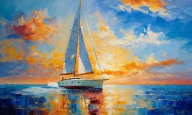 Painting titled "Yacht  in the bay." by Sol, Original Artwork, Oil