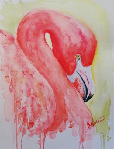 "Flamingo 2" başlıklı Tablo Solange Esposito (SEsposito) tarafından, Orijinal sanat, Suluboya