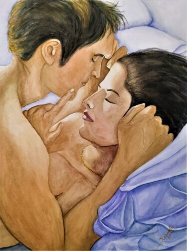 Peinture intitulée "Innamorati 4" par Solange Esposito (SEsposito), Œuvre d'art originale, Aquarelle