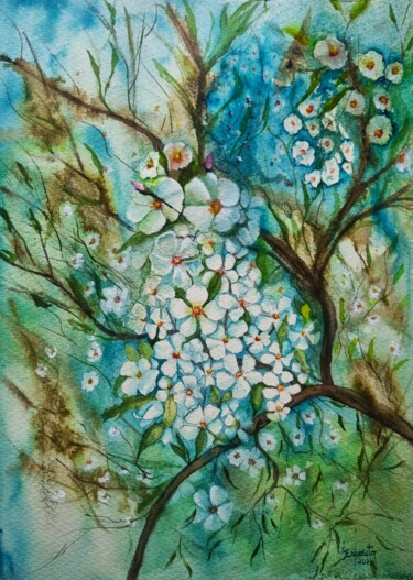 Pintura intitulada "Amendoeira" por Solange Esposito (SEsposito), Obras de arte originais, Aquarela