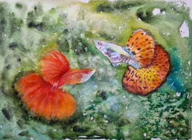 Painting titled "Peixes Betta" by Solange Esposito (SEsposito), Original Artwork, Watercolor