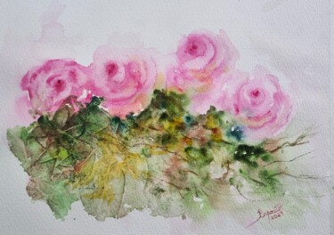 Ζωγραφική με τίτλο "Rosas Rosadas" από Solange Esposito (SEsposito), Αυθεντικά έργα τέχνης, Ακουαρέλα