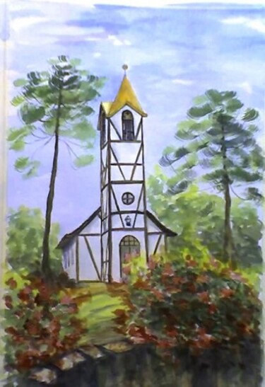 Schilderij getiteld "Chiesa in Germania" door Solange Esposito (SEsposito), Origineel Kunstwerk, Aquarel