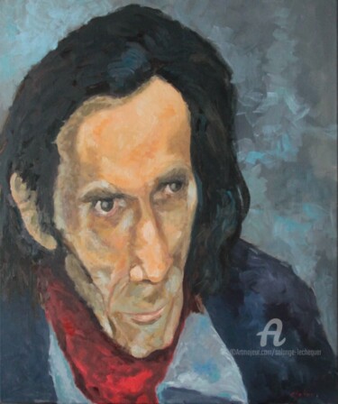 Painting titled "Portrait du Poète X…" by Chéker, Original Artwork, Oil Mounted on Wood Stretcher frame