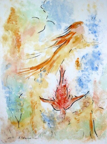 Картина под названием "Oiseau fleur oiseau…" - Solange Palacios Dupont, Подлинное произведение искусства, Масло