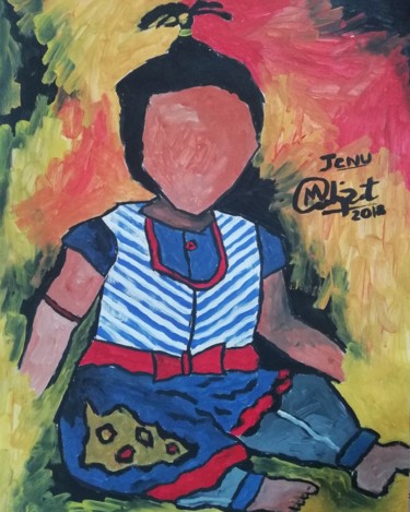 Ζωγραφική με τίτλο "Jenu" από Mahipat Solanki, Αυθεντικά έργα τέχνης, Ακουαρέλα
