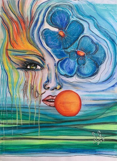 Drawing titled ""Meri"" by Soledad García, Original Artwork, Wax