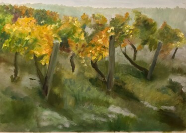 Peinture intitulée "Irancy a l’automne" par Solene Briere, Œuvre d'art originale, Huile