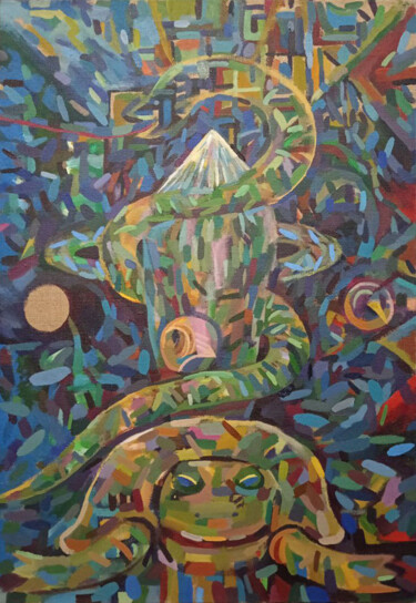 Painting titled "Turtle Snake and Me…" by Solomon Tair Sharif, Original Artwork, Acrylic