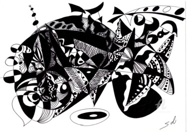 Рисунок под названием "Arlequin des abysses" - Solveig Marty "Sol", Подлинное произведение искусства, Чернила