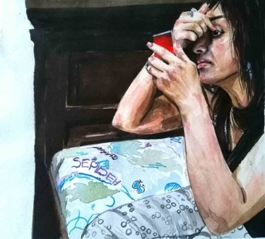 Peinture intitulée "MAKEUP" par Somayeh Faal, Œuvre d'art originale, Aquarelle