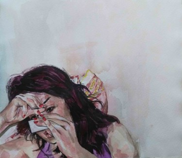 Painting titled "tweezers" by Somayeh Faal, Original Artwork, Watercolor