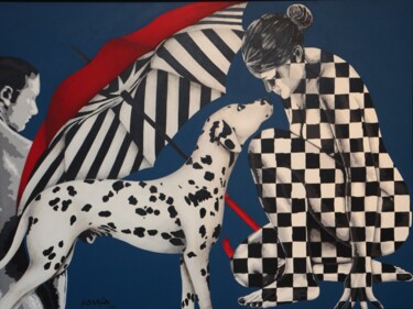 Peinture intitulée "Couple and Dog" par Sonaly Gandhi, Œuvre d'art originale, Acrylique