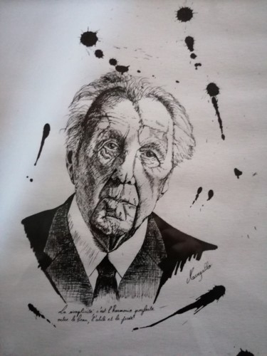 Dessin intitulée "Frank Lloyd Wright" par Luis Margallo, Œuvre d'art originale, Encre