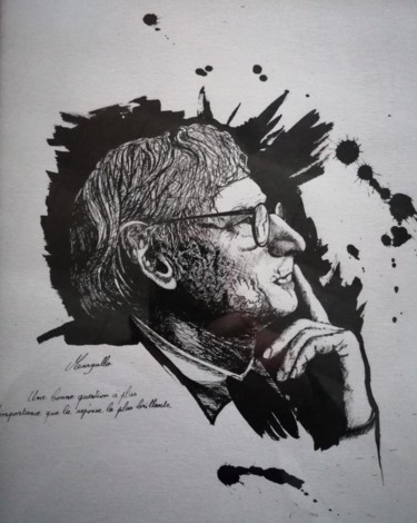 Tekening getiteld "Louis Isadore Kahn" door Luis Margallo, Origineel Kunstwerk, Inkt