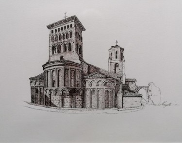 Dibujo titulada "Église - Sahagún" por Luis Margallo, Obra de arte original, Tinta