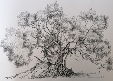 Dibujo titulada "Arbre - Olivier" por Luis Margallo, Obra de arte original, Tinta