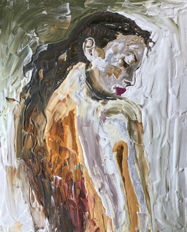 Painting titled "SHOULDERS" by Sonia Bellezza, Original Artwork, Chalk Mounted on Wood Panel
