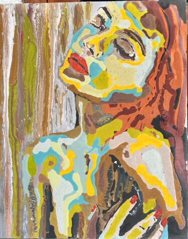 Malerei mit dem Titel "Baciami" von Sonia Bellezza, Original-Kunstwerk, Kreide Auf Holzplatte montiert