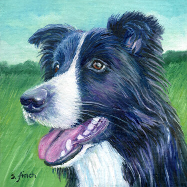 Картина под названием "Spirit of Dog - Bor…" - Sonia Finch, Подлинное произведение искусства, Масло Установлен на Деревянная…