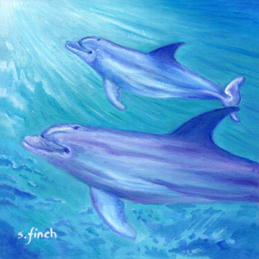 Malerei mit dem Titel "Spirit of Dolphin" von Sonia Finch, Original-Kunstwerk, Öl Auf Keilrahmen aus Holz montiert