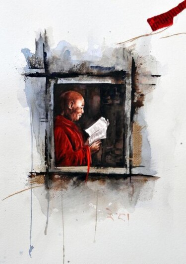 Peinture intitulée "Tibet._22._A5._A4._…" par Sonia Privat, Œuvre d'art originale