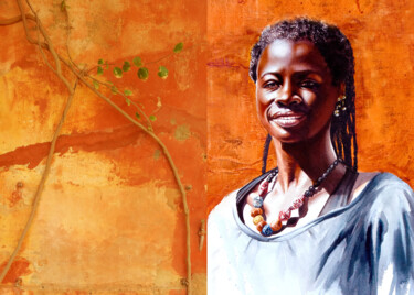 Peinture intitulée "Aïsha, Gorée" par Sonia Privat, Œuvre d'art originale