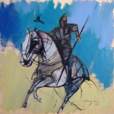 Malerei mit dem Titel "Guerrero I" von Sonia Uribe, Original-Kunstwerk, Öl