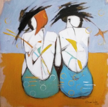 Schilderij getiteld "Màs que hermanas" door Sonia Uribe, Origineel Kunstwerk, Olie