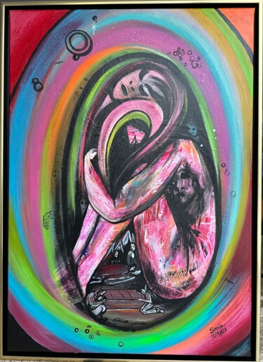 Malerei mit dem Titel "La tristeza" von Sonia Weber (Sonia la Cubana), Original-Kunstwerk, Acryl Auf Keilrahmen aus Holz mon…