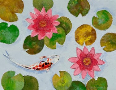Pittura intitolato "Koi Fish with water…" da Amita Dand, Opera d'arte originale, Olio
