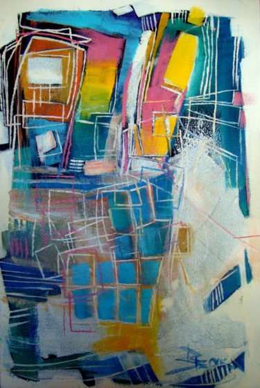 Картина под названием "BLUE CITY" - Sonja Brzak, Подлинное произведение искусства, Масло