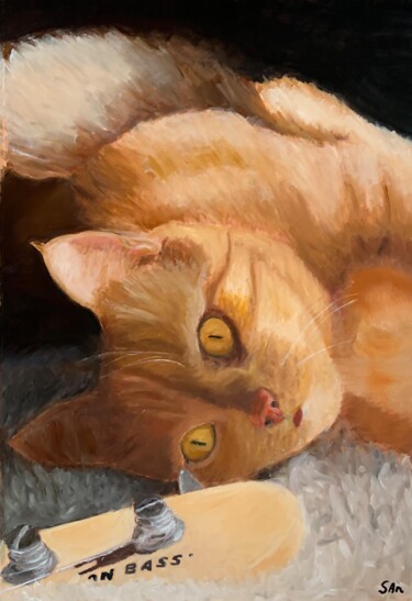 Ζωγραφική με τίτλο "Cat with bass" από Sonny Andersson, Αυθεντικά έργα τέχνης, Λάδι
