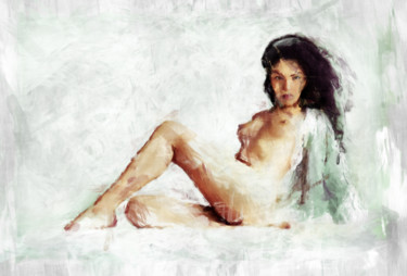 Painting titled "LOOK AT ME (nude ar…" by Soontou Baarn, Original Artwork, Digital Painting Mounted on Wood Stretcher frame