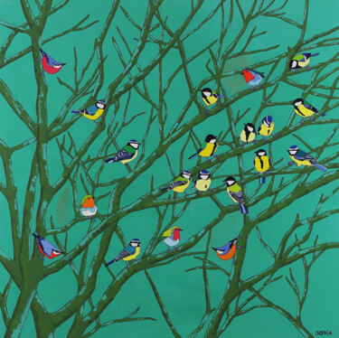 Malerei mit dem Titel "Vogelzang" von Sophia Heeres, Original-Kunstwerk, Acryl Auf Aluminium montiert