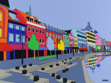 Painting titled "Ǻboulevarden Aarhus…" by Sophia Heeres, Original Artwork, Acrylic Mounted on Wood Stretcher frame