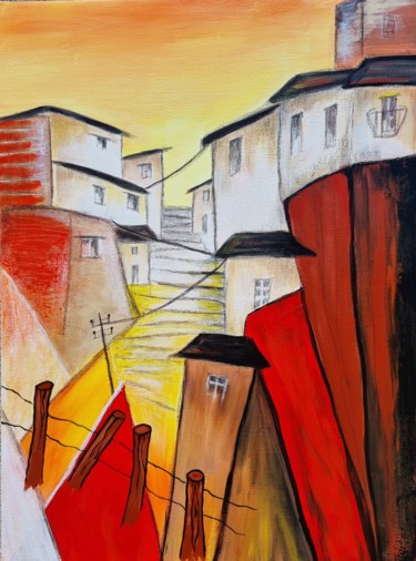 Peinture intitulée "Un village de monta…" par Sophie Ackermann, Œuvre d'art originale, Acrylique