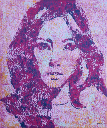 Painting titled "Portrait femme rose…" by Sophie Artinian, Original Artwork, Oil Mounted on Wood Stretcher frame