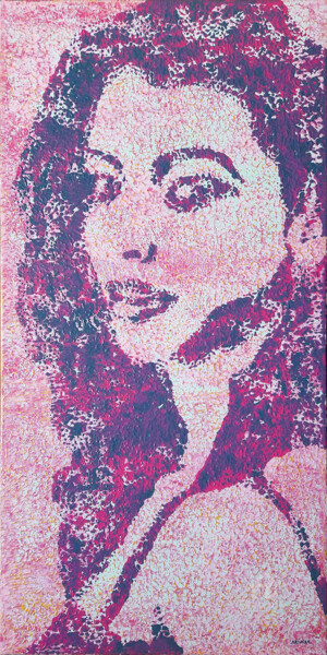 Pintura intitulada "Portrait femme rose…" por Sophie Artinian, Obras de arte originais, Óleo Montado em Armação em madeira