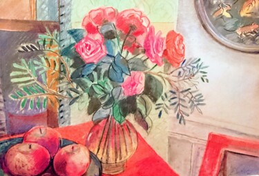 Dessin intitulée "J'aime le rouge de…" par Sophie Dressler, Œuvre d'art originale, Pastel Monté sur Autre panneau rigide