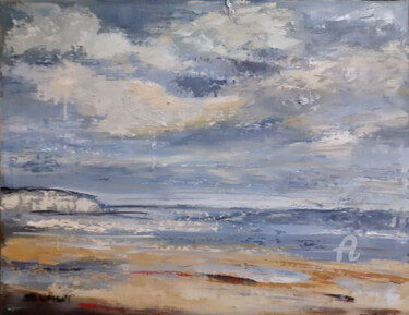 Painting titled "plage de Normandie" by Sophie Dumont, Original Artwork, Oil