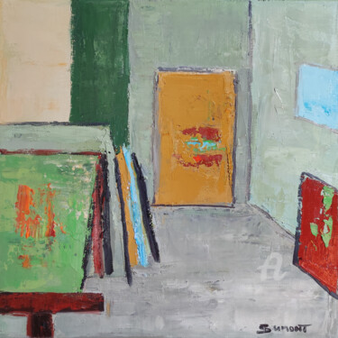 Schilderij getiteld "atelier 19" door Sophie Dumont, Origineel Kunstwerk, Olie Gemonteerd op Frame voor houten brancard