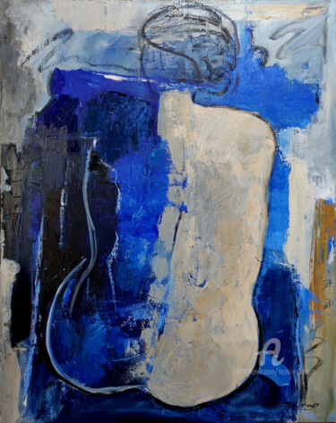 Schilderij getiteld "le nu bleu" door Sophie Dumont, Origineel Kunstwerk, Olie