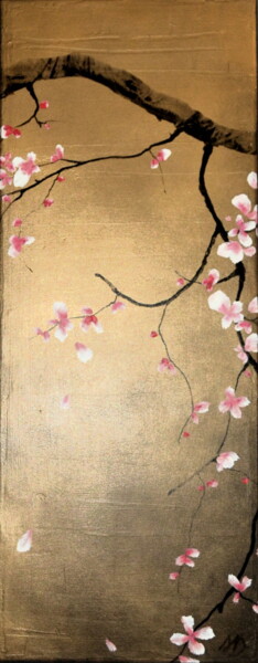 Painting titled ""L'Ombre du Sakura"" by Sophie Duplain, Original Artwork, Acrylic Mounted on Wood Stretcher frame