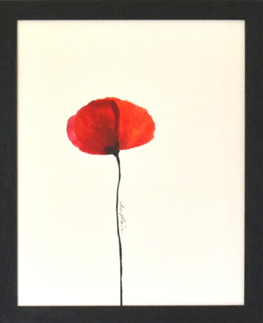 Desenho intitulada ""Fleur Rouge 4"" por Sophie Duplain, Obras de arte originais, Acrílico Montado em Painel de madeira