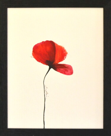Desenho intitulada ""Fleur Rouge 5"" por Sophie Duplain, Obras de arte originais, Acrílico Montado em Painel de madeira