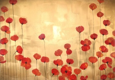 Ζωγραφική με τίτλο ""Poppies" 2" από Sophie Duplain, Αυθεντικά έργα τέχνης, Ακρυλικό Τοποθετήθηκε στο Ξύλινο φορείο σκελετό